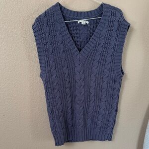 American Eagle Outfitters V-Neck Cable Knit Sweater Vest  - Dark Blue